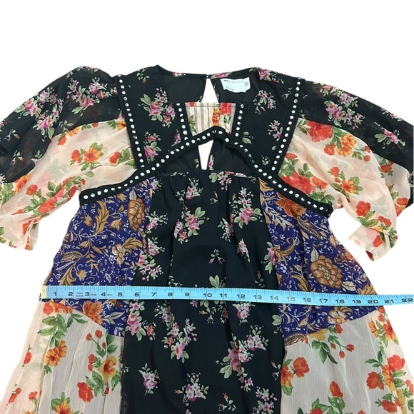 ASOS Black Patchwork Floral Smock Dress with Cutout Fully Lined Womens Sz US 6 - Picture 12 of 13